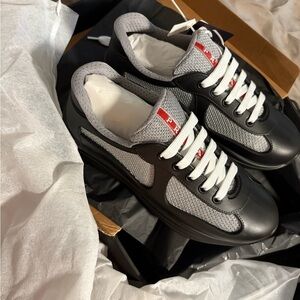 Prada Men's Black and White Sneakers